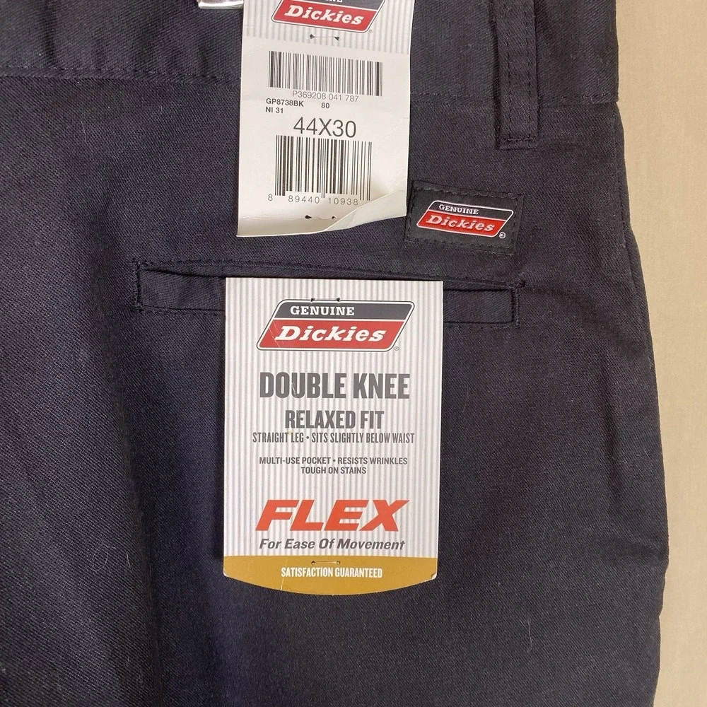 NWT Dickies 44X30 Men's Relaxed Fit Straight Leg Double Knee Flex Black Pants - Picture 3 of 6